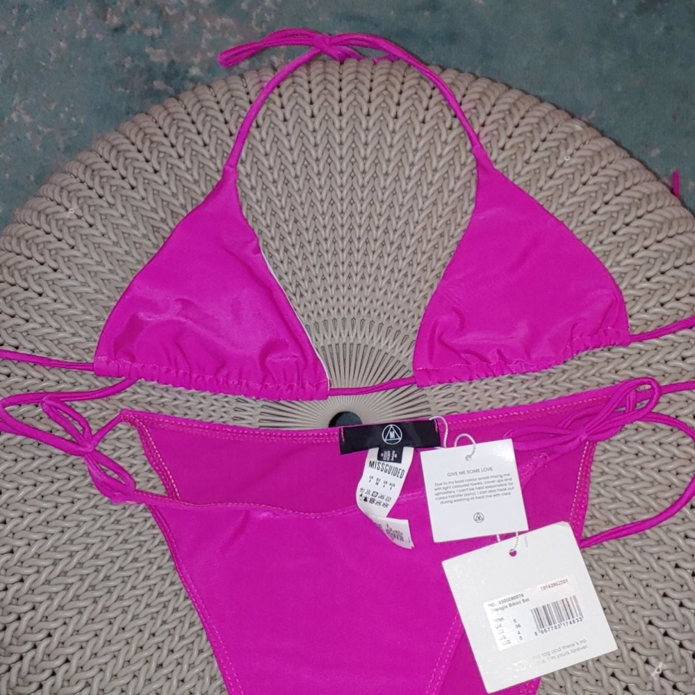 👙NWT Missguided Hot Pink Triangle Bikini Set 4